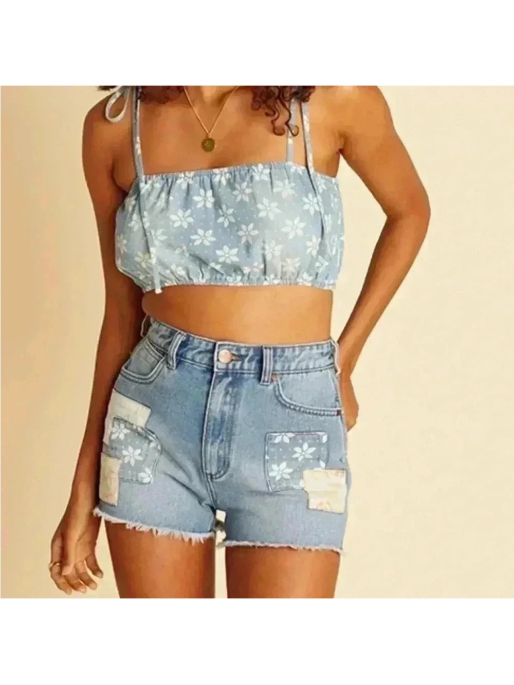 NWT Billabong X Wrangler Showdown Patchwork Cut Off Blue Denim Jean Shorts Sz 27